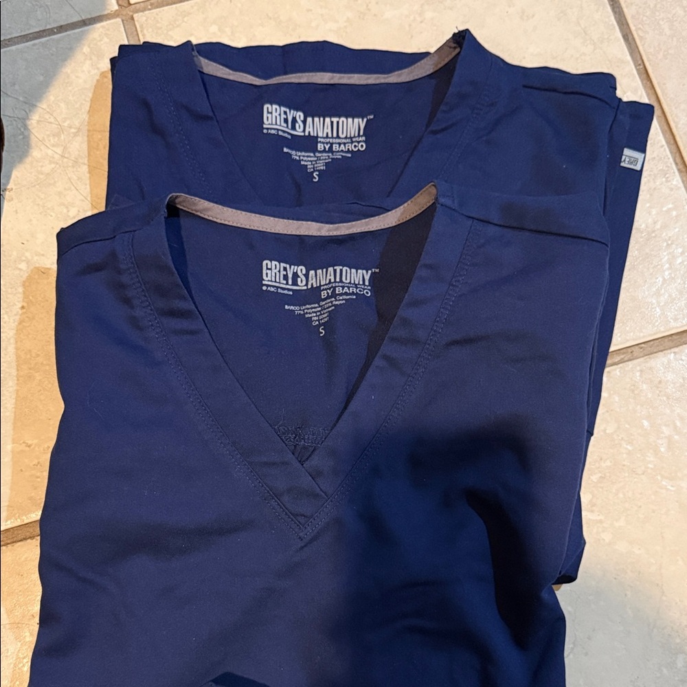 2 Grey's Anatomy Deep Blue Scrub Tops